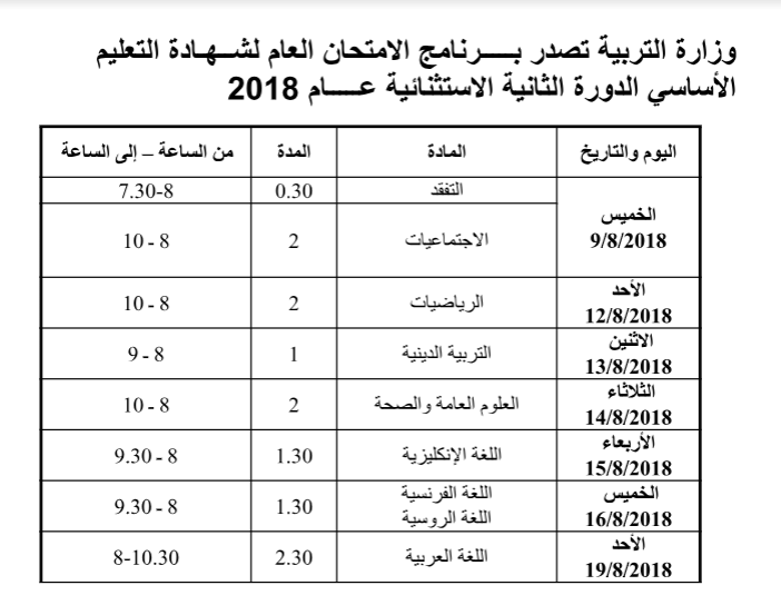 برنامج تاسع دورة استثنائية 2018