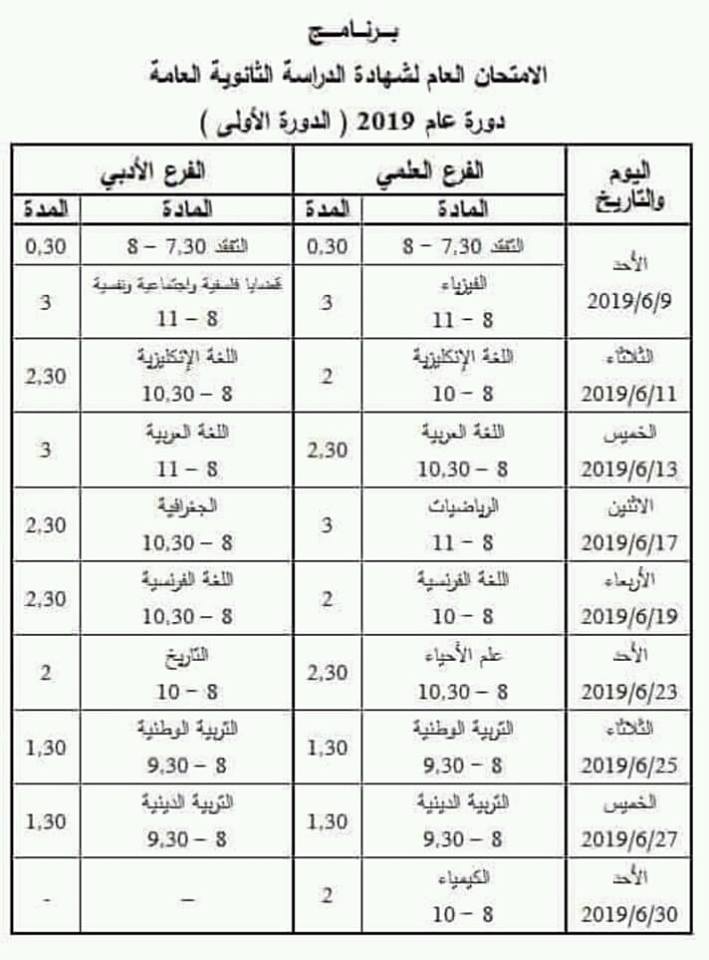 فحص البكالوريا سوريا 2018