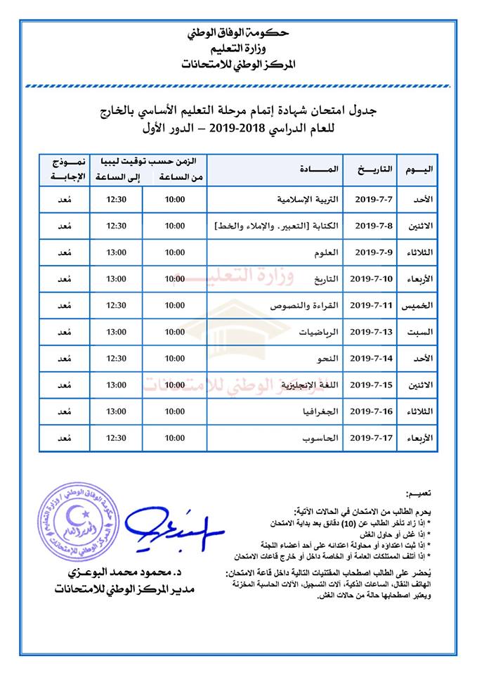 خارجبرنامج فحص اساسي ليبيا 2019 دور  خارج1