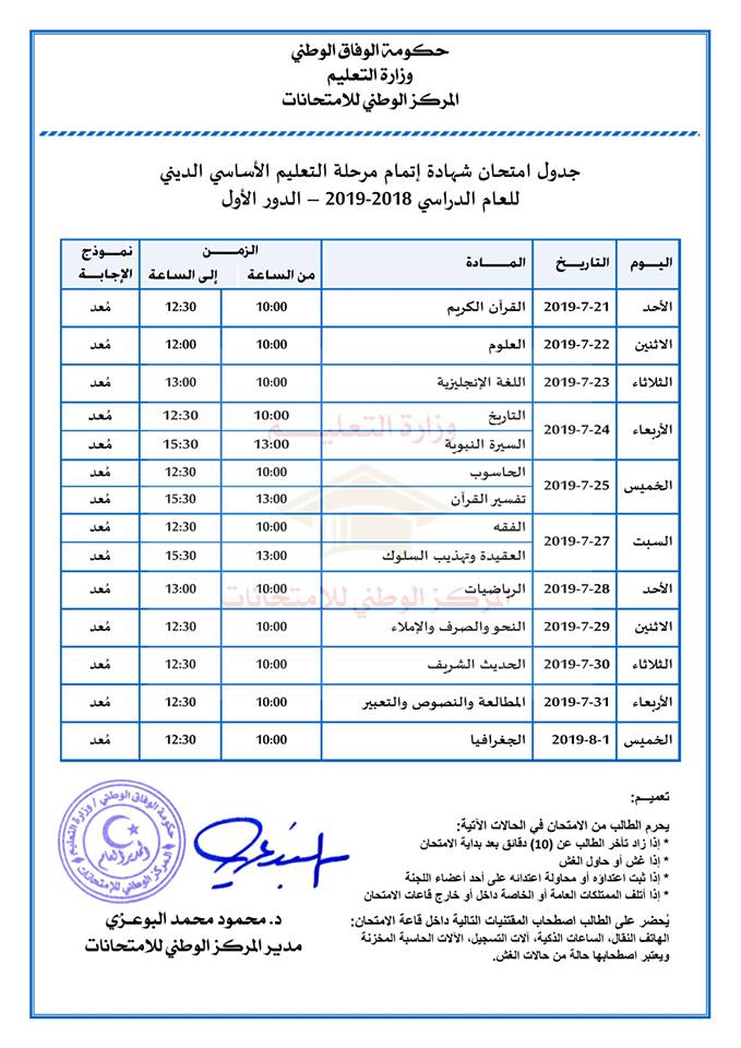 برنامج فحص اساسي ديني ليبيا 2019 دور 1